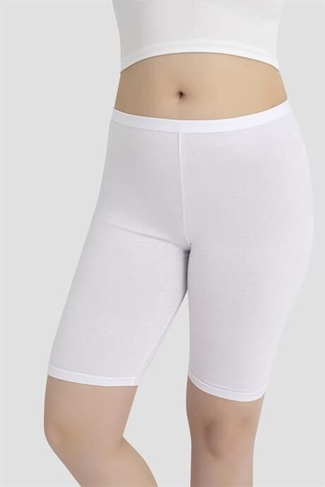 Kadın Diz Üstü Kısa Tayt Beyaz Pamuklu Likralı