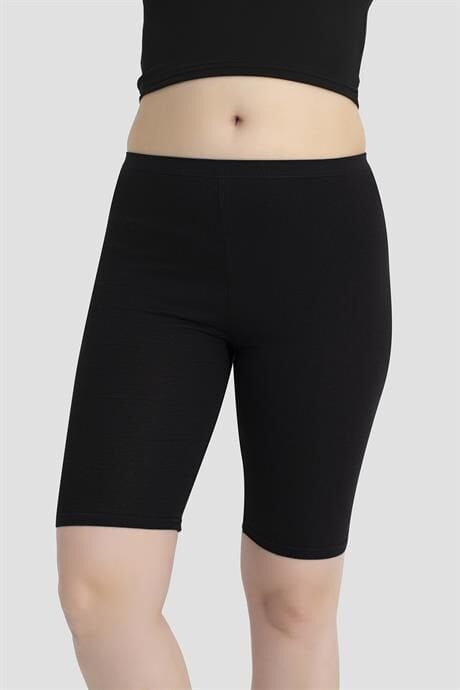 Kadın Diz Üstü Kısa Tayt Siyah Pamuklu Likralı