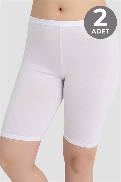 Kadın Pamuklu Diz Üstü Kısa Tayt 2'li Paket Beyaz