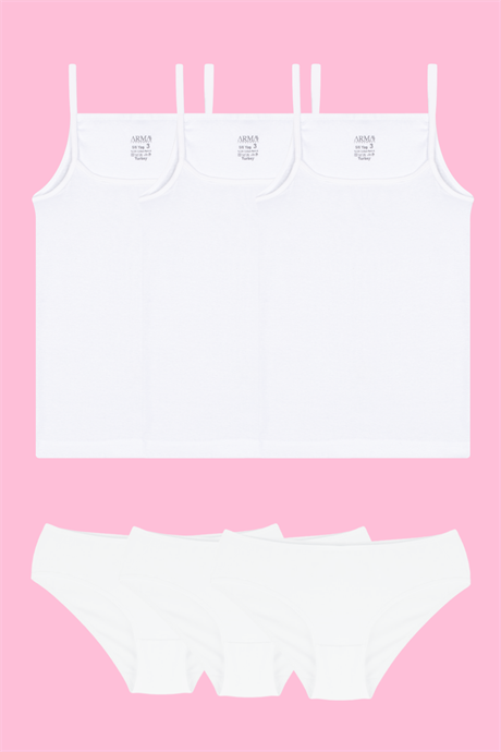 Kız Çocuk Beyaz Atlet Külot Takım 3'lü Paket %100 Pamuk