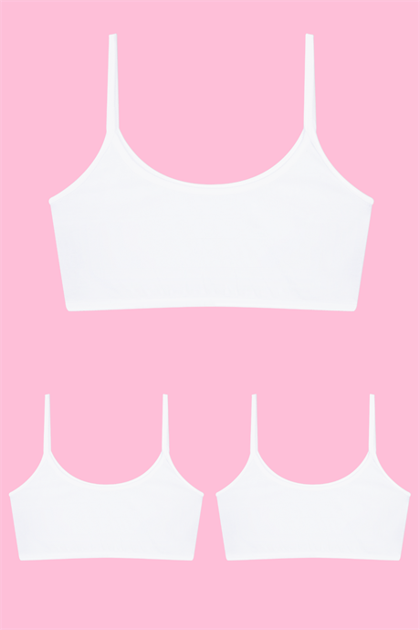 3 Adet Beyaz Kız Çocuk Yarım Atlet Pedsiz Pamuklu Genç Kız Alıştırma Sütyeni