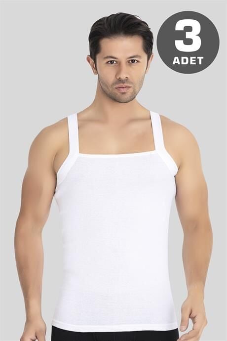 Erkek Geniş Biyeli Atlet %100 Pamuklu Ribana Beyaz 3'lü Paket