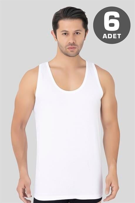 6'lı Paket Beyaz Erkek Atlet %100 Pamuklu Penye, Nefes Alabilir İç Giyim