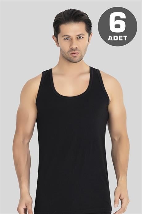 6'lı Paket Siyah Erkek Atlet %100 Pamuklu Penye, Nefes Alabilir İç Giyim