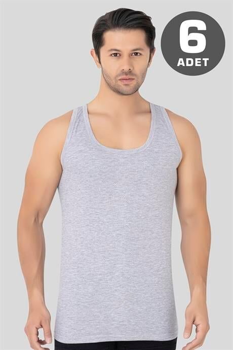 6'lı Paket Gri Erkek Atlet %100 Pamuklu Penye, Nefes Alabilir İç Giyim