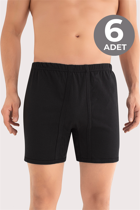 Erkek Paçalı Külot Boxer 6'lı Paket Siyah %100 Pamuk Penye