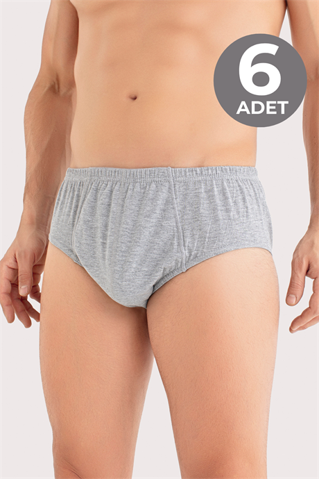 Gri 6'lı Paket Erkek Külot %100 Pamuk Penye