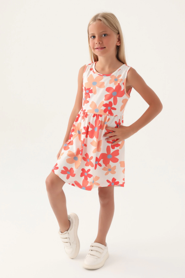 Roly Poly 3393-3 Kız Çocuk Çiçekli Elbise