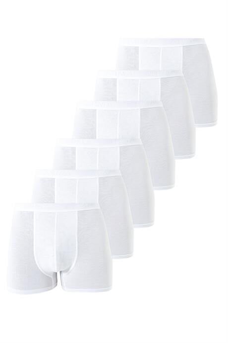 6'lı Paket Erkek Pamuklu Likralı Esnek Kumaş Beyaz Boxer