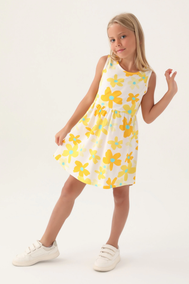 Roly Poly 3393-3 Kız Çocuk Çiçekli Elbise