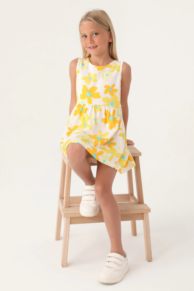 Roly Poly 3393-3 Kız Çocuk Çiçekli Elbise