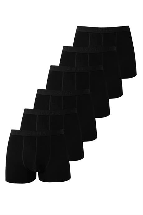 6'lı Paket Erkek Pamuklu Likralı Esnek Kumaş Siyah Boxer