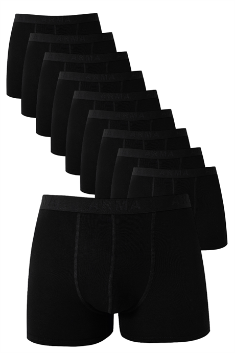 Erkek Siyah Boxer 10'lu Paket Pamuklu Likralı Yumuşak ve Esnek Kumaş
