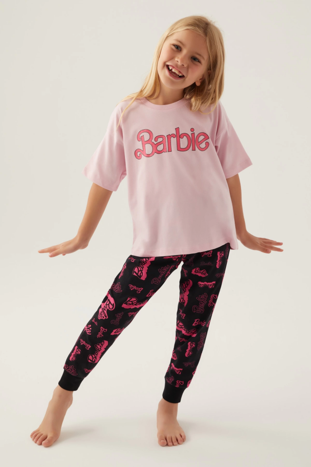 Barbie L1704-3 Kız Çocuk Kısa Kol Pijama Takımı