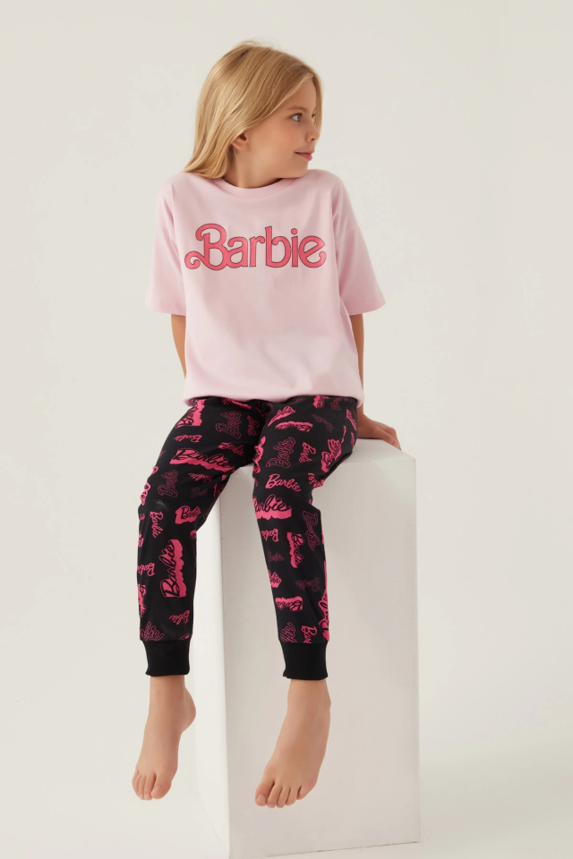 Barbie L1704-3 Kız Çocuk Kısa Kol Pijama Takımı