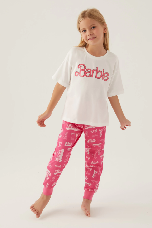 Barbie L1704-3 Kız Çocuk Kısa Kol Pijama Takımı