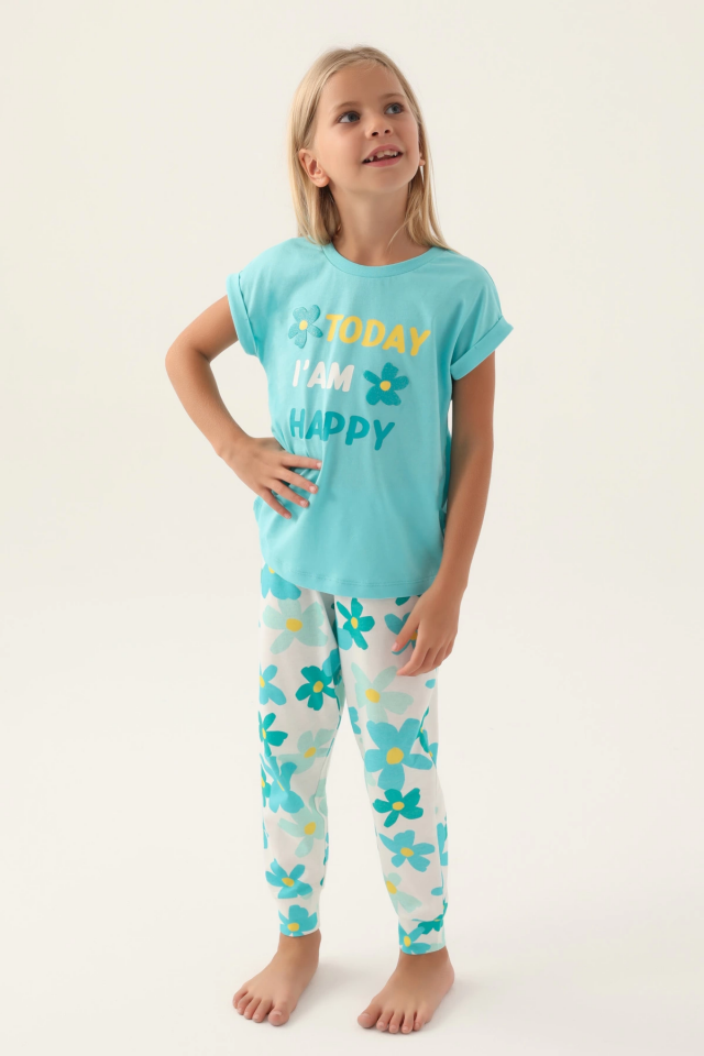 Roly Poly 3394-2 Kız Çocuk Çiçekli Kısa Kol Pijama Takım