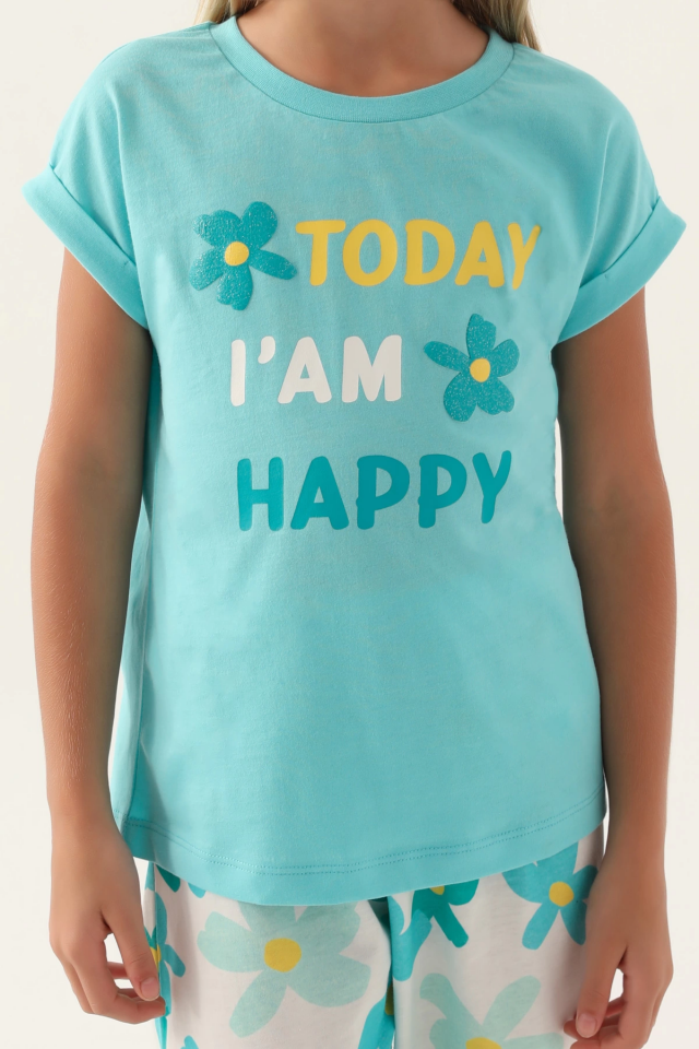 Roly Poly 3394-2 Kız Çocuk Çiçekli Kısa Kol Pijama Takım