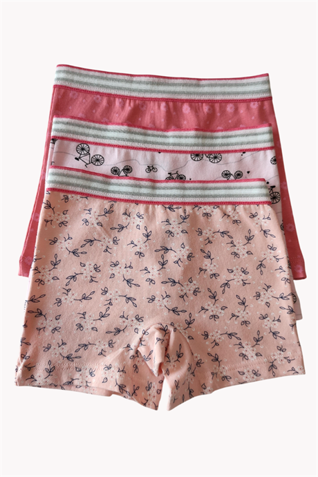 Karışık Renkli Kız Çocuk Desenli Boxer 3'lü Paket Pamuklu Likralı