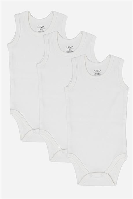 %100 Organik Pamuk 3'lü Beyaz Bebek Atlet Çıtçıtlı Zıbın Body