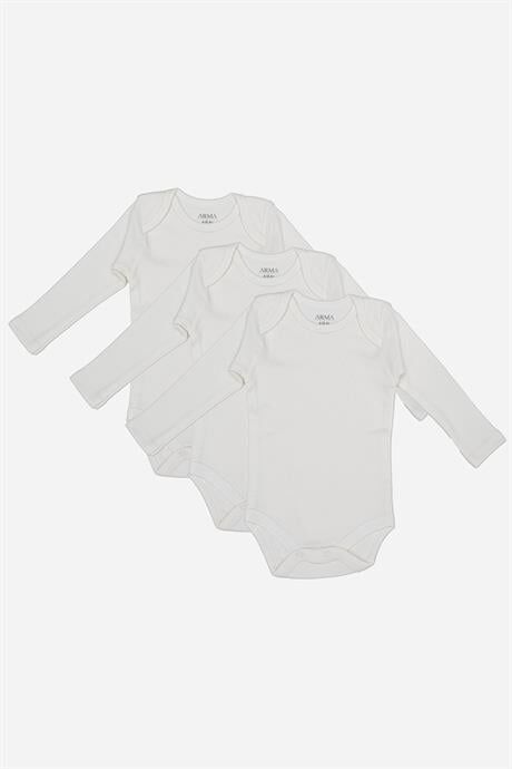%100 Organik Pamuk 3'lü Beyaz Uzun Kollu Bebek Çıtçıtlı Zıbın Body