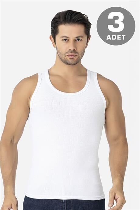 Erkek Beyaz Fitilli Kaşkorse Atlet 3'lü Paket Esnek ve Yumuşak Kumaş