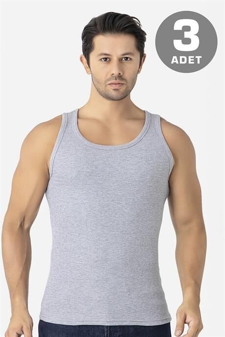 Erkek Gri Fitilli Kaşkorse Atlet 3'lü Paket Esnek ve Yumuşak Kumaş