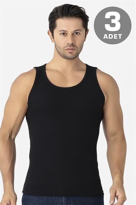 Erkek Siyah Fitilli Kaşkorse Atlet 3'lü Paket Esnek ve Yumuşak Kumaş