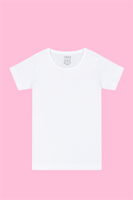 Kız Çocuk Fanila Tişört Kısa Kollu Beyaz %100 Pamuk Ribana