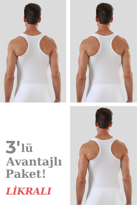Erkek Beyaz Pamuklu Likralı Sporcu Atlet 3'lü Paket