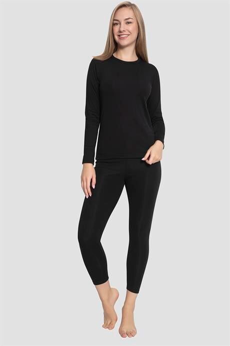 Kadın Termal Takım İçlik Siyah Alt Üst Sıcak Tutan