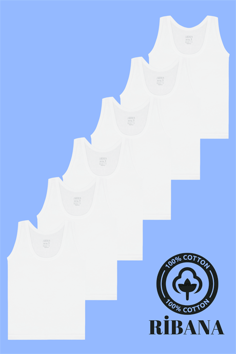 Beyaz 6'lı Paket Erkek Çocuk Ribana Atlet %100 Pamuklu