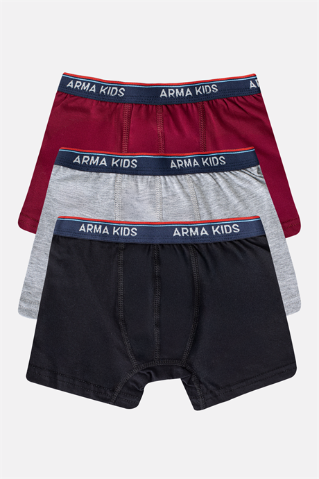 Erkek Çocuk Boxer Düz Renkli 3'lü Paket Pamuklu Likralı İç Çamaşırı