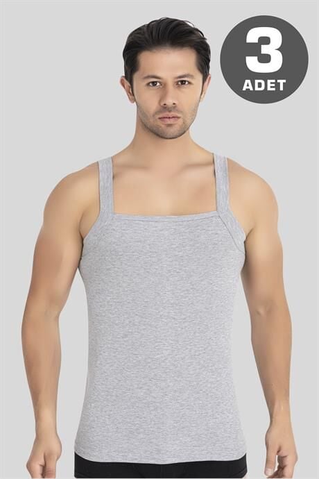 Erkek Geniş Biyeli Atlet %100 Pamuklu Ribana Gri 3'lü Paket