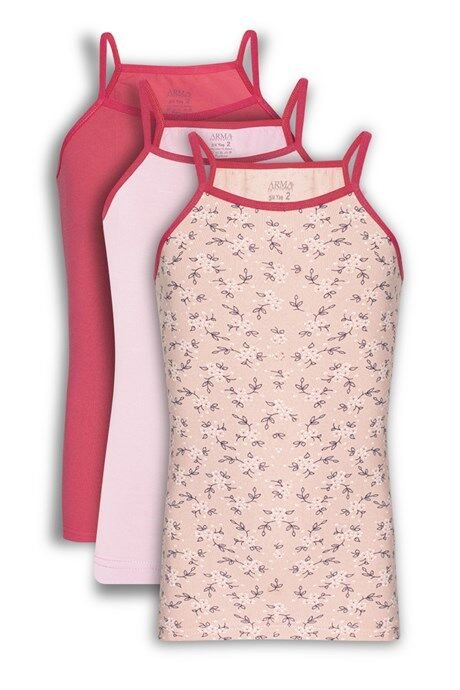 Renkli Kız Çocuk İp Askılı Atlet Pamuklu Likralı 3'lü Paket