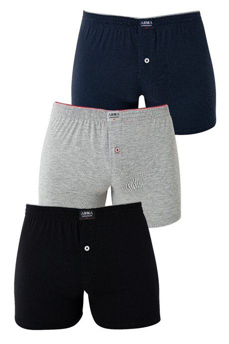 Erkek Renkli Düğmeli Boxer 3'lü Paket %100 Pamuklu Penye