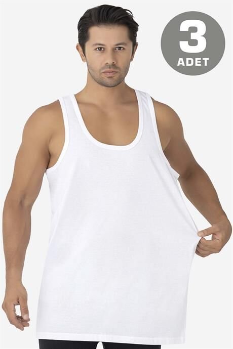 Erkek Beyaz Büyük Beden Atlet 3'lü Paket %100 Pamuklu Penye