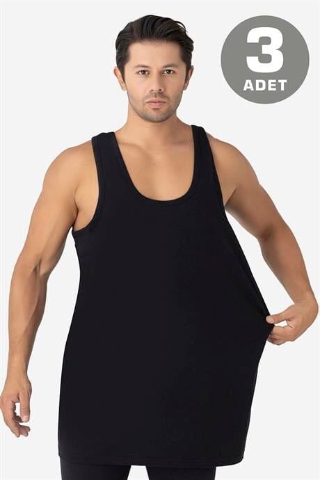 Erkek Siyah Büyük Beden Atlet 3'lü Paket %100 Pamuklu Penye