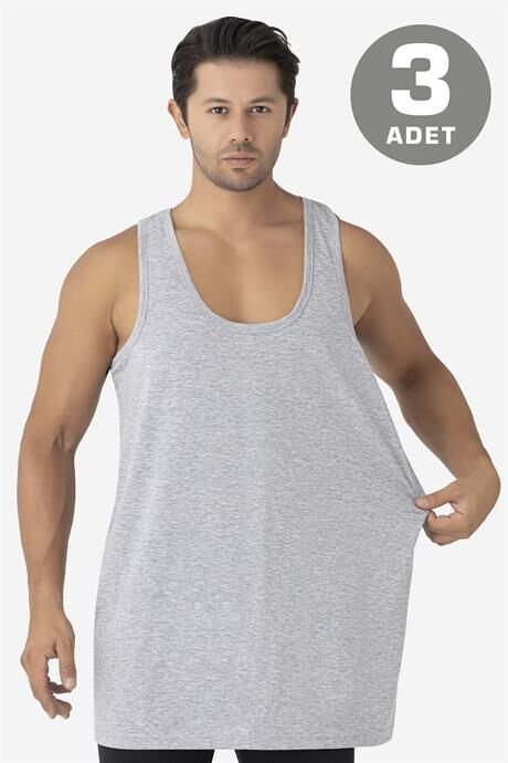 Erkek Gri Büyük Beden Atlet 3'lü Paket %100 Pamuklu Penye