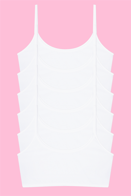 Kız Çocuk Beyaz Yarım Atlet Pedsiz Alıştırma Sütyeni Pamuklu Likralı 6'lı Paket