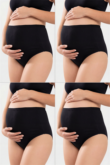 4'lü Paket Kadın Siyah Pamuklu Likralı Yüksek Bel Hamile Külodu