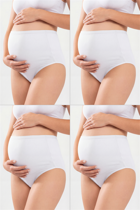 4'lü Paket Kadın Beyaz Pamuklu Likralı Yüksek Bel Hamile Külodu