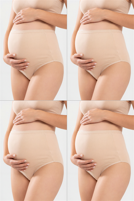 4'lü Paket Kadın Ten Rengi Pamuklu Likralı Yüksek Bel Hamile Külodu