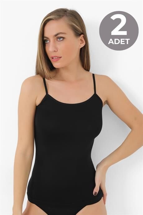 Kadın Siyah Bambu İp Askılı Atlet 2'li Paket Nefes Alabilir ve Yumuşak Kumaş