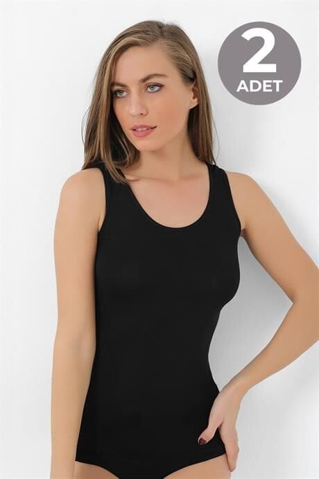 Kadın Bambu Kalın Askılı Atlet Siyah 2'li Paket Nefes Alabilir Esnek Kumaş