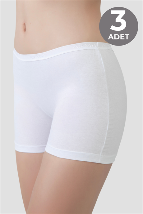 3'lü Paket Kadın Beyaz Boxer Şort Pamuklu Likralı