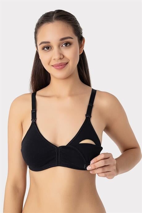 Kadın Siyah Pamuklu Balensiz Kapsız Emzirme Sütyeni