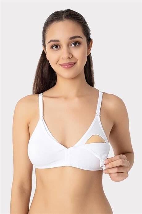 Kadın Beyaz Pamuklu Balensiz Kapsız Emzirme Sütyeni