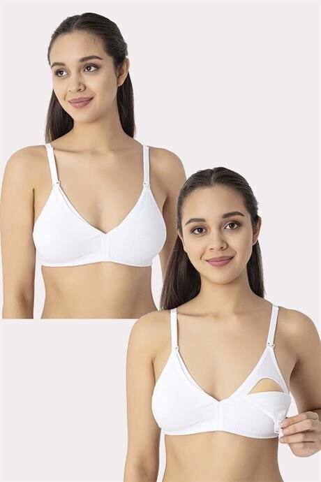2'li Beyaz Kadın Balensiz Kapsız Emzirme Sütyeni Pamuklu Likralı Esnek Ve Yumuşak Kumaş