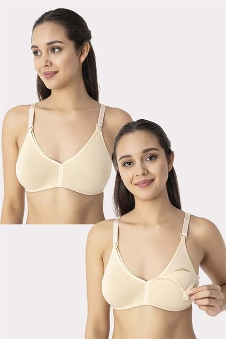 2'li Ten Kadın Balensiz Kapsız Emzirme Sütyeni Pamuklu Likralı Esnek Ve Yumuşak Kumaş